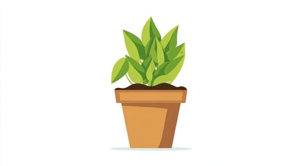 Obraz premium A vibrant illustration of a potted plant with lush green leaves, set against a clean white background.