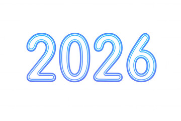 Year 2026 number glowing in blue neon light, marking a new year and celebrating events, transparent background