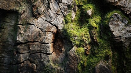 Aged tree trunk with moss