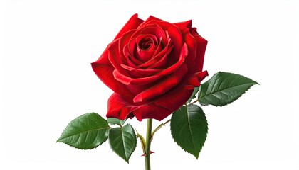 Vivid red rose blooms against a clean white background, showcasing detailed petals