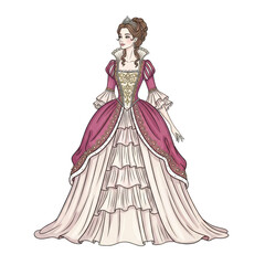 Obraz premium Elegant historical woman in pink gown isolated on transparent background