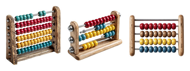 Isolated Wooden Abacus Set on Transparent Background for Education