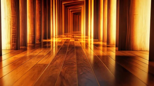 Abstract Wooden Corridor with Light.