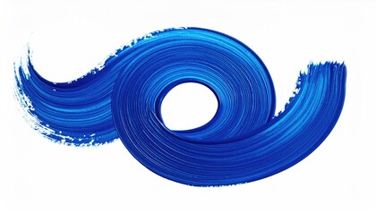 Swirling, stylized blue paintstroke with circular loop, isolated on white background