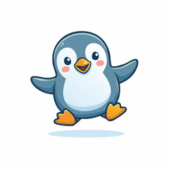Fototapeta premium Happy penguin character leaping in the air, joyfully flapping its wings, smiling widely