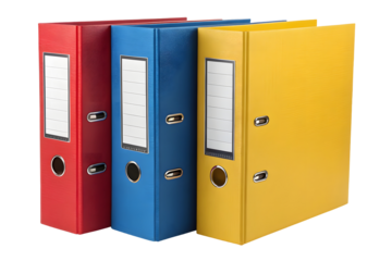 Office binders, folders isolated on white or transparent background