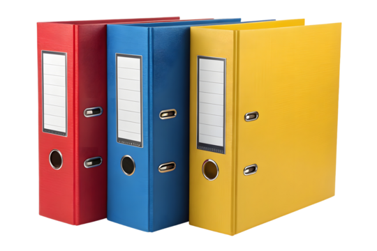 Office binders, folders isolated on white or transparent background