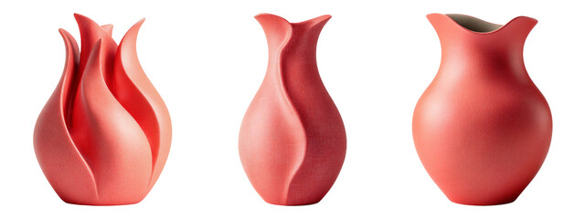 Elegant Coral Vases Set Isolated on Transparent Background