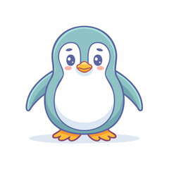 Obraz premium Adorable baby penguin mascot in a simple kawaii art style. A cheerful and friendly polar animal vector graphic