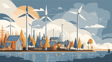 Renewable Energy Concept – Wind and Solar Power Vector