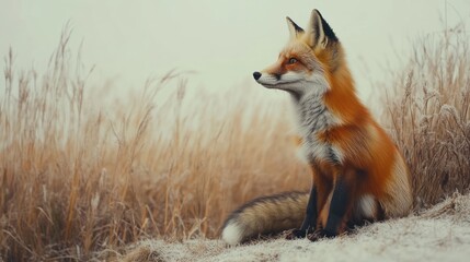 Red fox in natural environment observing the surroundings daytime