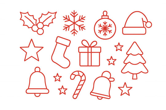 Christmas holiday symbols line art seamless pattern on transparent background representing festive vector icons - Powered by Adobe