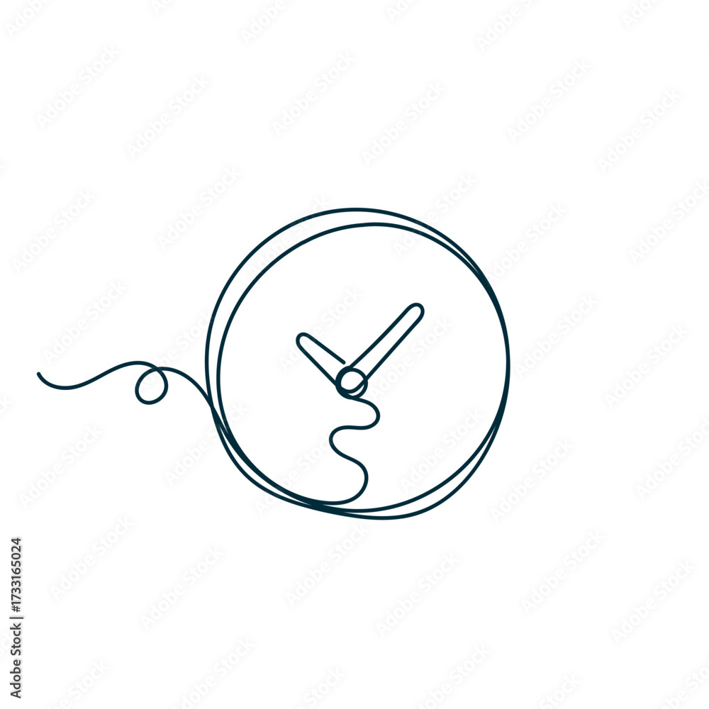Wall mural continuous line drawing clock and time icon