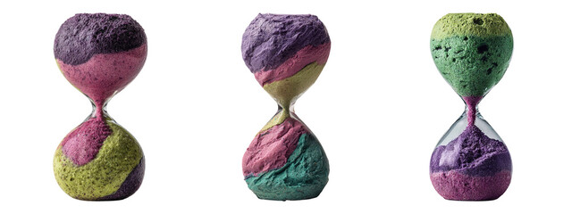 Isolated Hourglass with Colorful Sands on Transparent Background