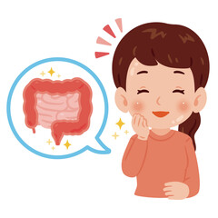 腸が健康で美肌な女性　上半身イラスト／Woman with a healthy intestine and glowing skin　upper body illustration