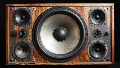Vintage wooden speaker with multiple drivers showcasing audio technology