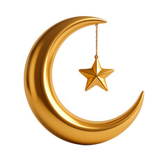 Golden Crescent Moon with Star Isolated on Transparent Background