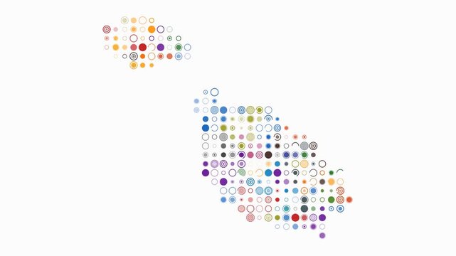 Malta animated country shape. Pulsating colored dots on the map of the country. Large size circle blocks. Digital style Malta map on white background. Modern animation video.