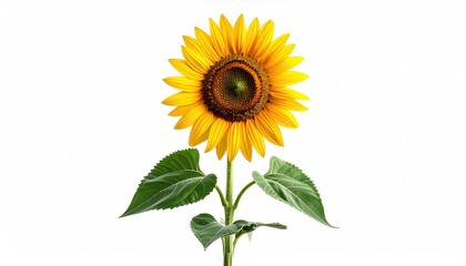 Fototapeta premium A single, vibrant sunflower blooms, set against a bright white background
