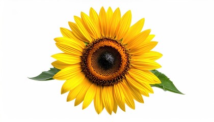 Fototapeta premium Bright, vibrant sunflower with large, textured petals on a pure white background