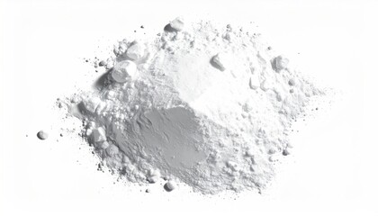 Close-up of a white, powdery substance scattered on a white background