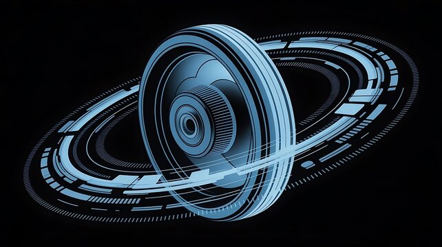 Futuristic Gear Rotating in Blue Tech Circle - Powered by Adobe