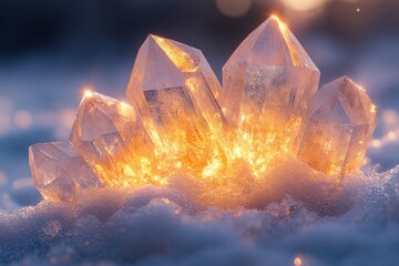 Crystal cluster glistening in snow.