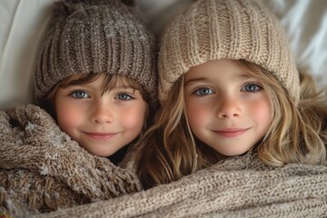little girls in winter clothes.