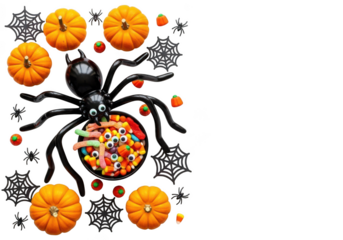Vector art of halloween spider with candy and pumpkins