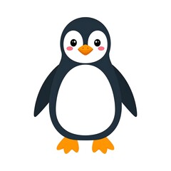 Obraz premium Cartoon penguin with black and white plumage, orange beak, feet