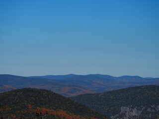 Scenic panoramic view of Laurentian mountains in autumn season