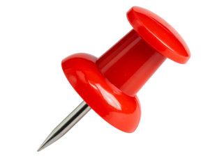 A red push pin, clipart style on Transparent background