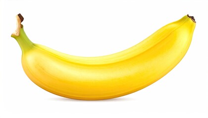 Bright yellow ripe fruit with green stem on a white background, angled upwards