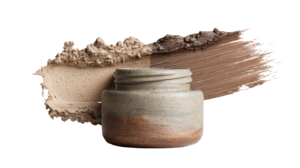 Small ceramic jar with textured paint brush strokes isolated on transparent background