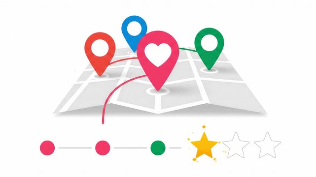 Customer Journey Map: Pins Travel to Heart, Step Timeline Animates, Review Stars Fill