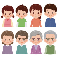 様々な年代の人物　上半身イラストセット／ People of various ages　upper body illustration set