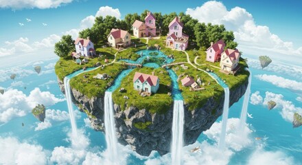 Floating island landscape illustration