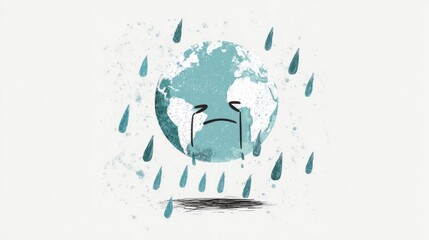 Obraz premium Sad Earth Crying: Symbolic Climate Change Illustration with Raindrops