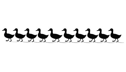Simple black silhouette ducks in a row