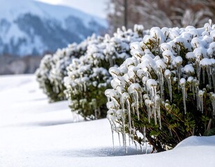 Snowy shrubs in winter
