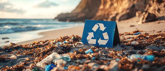 recycling and nature themes: photos of trees sprouting from waste, Earth held above trash, and green initiatives with ample blank spaces for environmental messages.