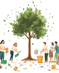 recycling and nature themes: photos of trees sprouting from waste, Earth held above trash, and green initiatives with ample blank spaces for environmental messages.