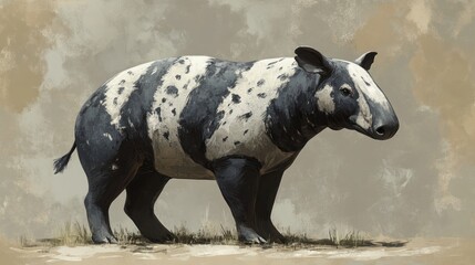 Illustration of a tapir with black and white markings in artistic style