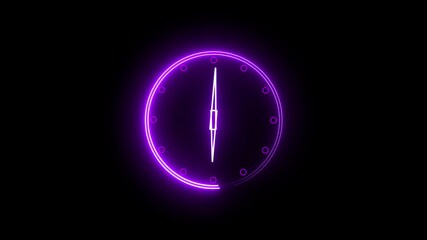 Glowing neon Clock icon analog clock on the black background glowing neon clock animation icon watch timer animated - Powered by Adobe