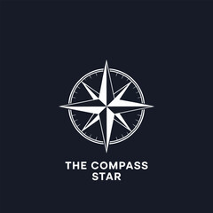 Modern compass rose symbol, maritime navigation badge, sharp geometric points, explorer logo, premium dark theme, clean vector