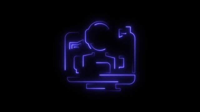 A glowing neon outline icon, representing a knowledge base or information system, often associated with learning and expertise. 