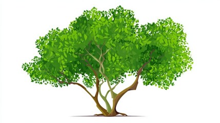 Fototapeta premium A single green tree with leaves and branches is isolated on a white background, representing nature and growth