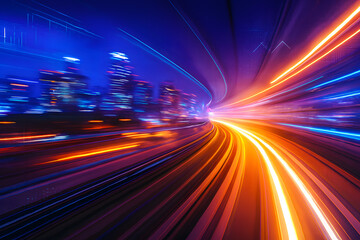 Fototapeta premium Blurred Light Trails in Cityscape at Night with Motion Effect