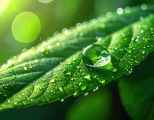 Dew droplets fall on the surface of the leaves