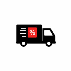 Delivery truck icon with percentage symbol on side  
